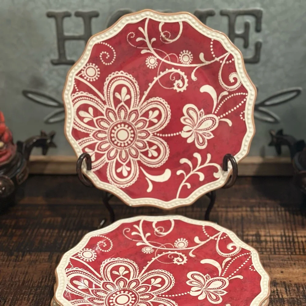 Set of 4 Pier 1 Retired Maribeth 8.5” Stoneware Salad Scalloped Plates